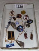 A selection of enamel badges etc including QE2 & Russian examples