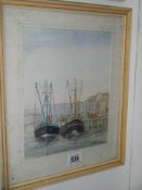 A framed and glazed watercolour harbour scene signed Ken Perry, (some foxing) 41 x 33.5 cm. COLLECT