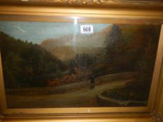 A gilt framed oil on canvas rural scene, COLLECT ONLY.