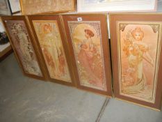 A set of four framed and glazed art deco female studies, 'The four seasons by Alphons Macha,
