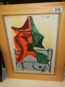 A framed and glazed Pablo Picaso lithograph, 38.5 x 48.5 cm, COLLECT ONLY.