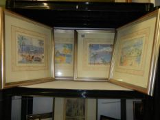 Four framed and glazed beach related prints, 40 x 35 cm COLLECT ONLY.