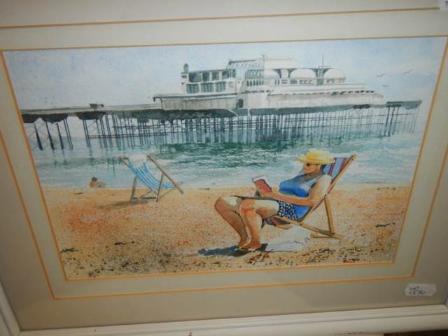 Two framed and glazed watercolour beach scenes, 36 x 43 cm and 33 x 28 cm, COLLECT ONLY. - Image 2 of 3