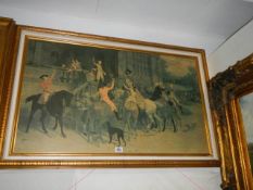 A framed 19th century scene with horses, 73 x 114 cm COLLECT ONLY.
