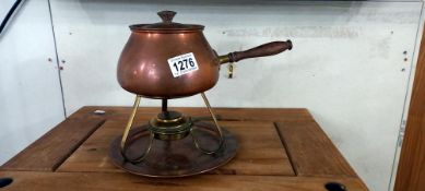 A vintage brass & copper fondue/sauce pan etc
