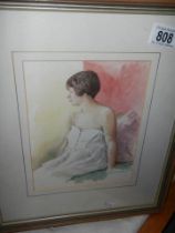 A mid 20th century watercolour female study signed E F Cook, 31 x 37 cm, COLLECT ONLY.