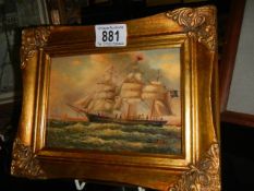 A framed and glazed study of a tall ship in full sail, COLLECT ONLY.