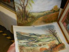 Two framed and glazed watercolours being North York Moors and a country lane, COLLECT ONLY.