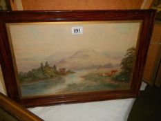 A framed and glazed watercolour rural scene signed L Lewis, 54 x 38 cm, COLLECT ONLY.