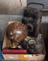 A mixed lot including hand bell, Morse code device, dairy token, & railway lamp etc.