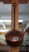 Vintage copper chestnut roaster with wrought iron handle