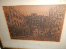 A rare and unusual framed and glazed engraving of Lincoln Stonebow by Wilson, 29 x 24 cm.