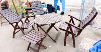 A Wooden table & 3 reclining chairs & stool COLLECT ONLY