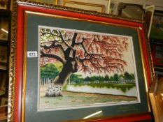 A framed and glazed oriental scene, 56 x 72 cm. COLLECT ONLY.