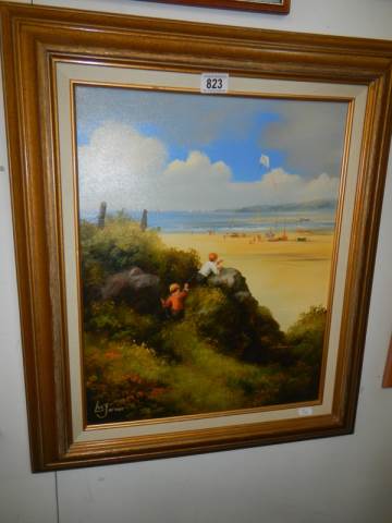 A good 20th century oil on canvas beach scene signed Les Jarsoil. 58 x 68 cm COLLECT ONLY.