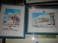 Two framed and glazed prints featuring Grecian ruins, COLLECT ONLY.