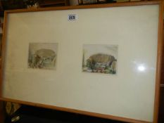 A pair of watercolours in single frame - Peter Radnall Litter Over Couch, frame 58 x 36 cm, COLLECT