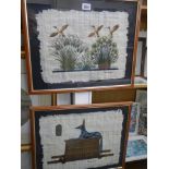 A pair of Framed and glazed Egyptian paintings on papyrus, 54 x 45 cm, COLLECT ONLY.