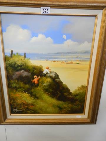 A good 20th century oil on canvas beach scene signed Les Jarsoil. 58 x 68 cm COLLECT ONLY. - Image 4 of 5