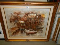 A gilt framed harbour scene signed Nonson. 76 x 67 cm COLLECT ONLY.