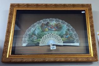 A vintage fan in gilt frame display cabinet COLLECT ONLY