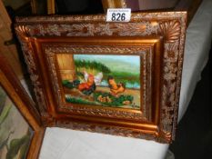 A gilt framed farmyard scene with poultry, 30 x 35 cm.