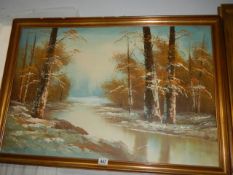 A oil on canvas winter scene signed Sandor, 68.5 x 98.5 cm, COLLECT ONLY.