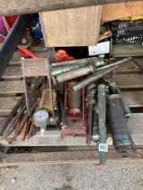 A collection of snips, decorative foot pumps & grease guns COLLECT ONLY