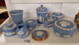 A good lot of Wedgwood blue Japerware including Stratton compact