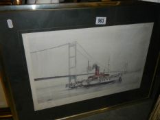 A framed and glazed print of a river boat, COLLECT ONLY.