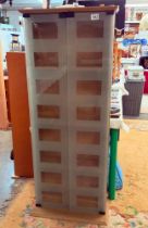 A glass 2 door cabinet (Width 49cm x Depth 19cm x Height 129.5cm) COLLECT ONLY