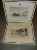 A pair of framed and glazed watercolours of Torquay by Ernest E Marsh, 41 x 35 cm, COLLECT ONLY.