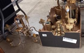 A good lot of Victorian / Edwardian brassware including Corinthian column candlesticks