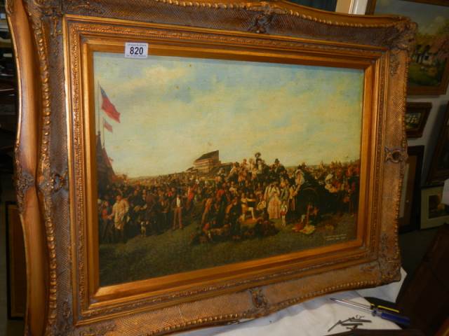 A gilt framed print on canvas entitled Derby Day 1856 by William Powball Frith, 65 x 84 cm, COLLECT