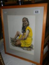 A watercolour study of a young lady signed L J West, 39 x 46 cm, COLLECT ONLY.