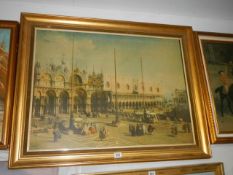 A gilt framed Venetian palace scene print, 85 x 106.5 cm. COLLECT ONLY.