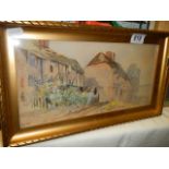 A late Victorian framed and glazed watercolour of cottages, signed Lucas 1893. 40.5 x 23 cm,