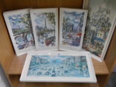 Four framed and glazed French scene prints, COLLECT ONLY.