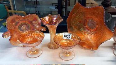 5 Pieces of carnival glass