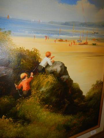 A good 20th century oil on canvas beach scene signed Les Jarsoil. 58 x 68 cm COLLECT ONLY. - Image 2 of 5