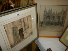 Two old church watercolours, COLLECT ONLY.