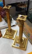 2 Victorian brass Corinthian column oil lamp bases