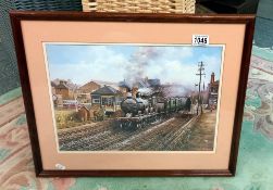 A framed print of a Steam train signed Chris Woods COLLECT ONLY