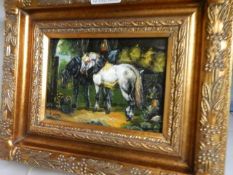 A gilt framed study of horses signed Lucy, 40 x 56 cm COLLECT ONLY.