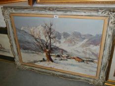 A good signed oil on canvas winter scene, 110 x 78 cm, COLLECT ONLY.