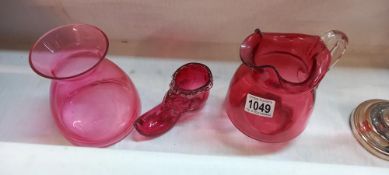 3 Pieces of Victorian Cranberry glass