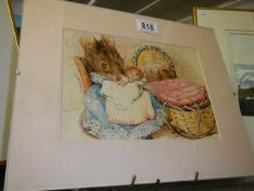 A mounted print of a mother mouse with babies, 35 x 28 cm,
