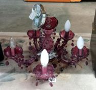 An ornate amethyst glass 5 arm chandelier ceiling light COLLECT ONLY