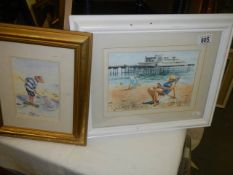 Two framed and glazed watercolour beach scenes, 36 x 43 cm and 33 x 28 cm, COLLECT ONLY.