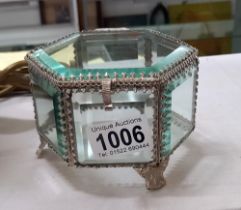 A Bevelled glass & White metal display box